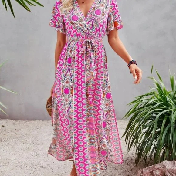 Butterfly Sleeve Split Side Belted Dress - Picture 3 of 4